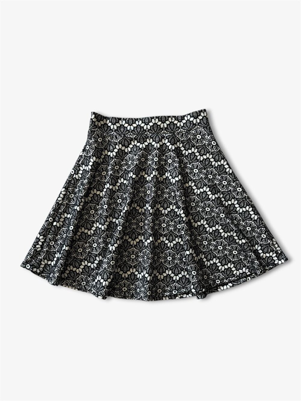Fora 90s Grunge Black White Monochrome Floral Lace Brocade Skater Skirt Size S